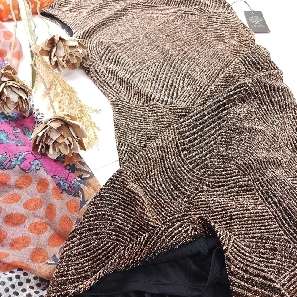 Vince Camuto Gold Black Shimmer Sheath Dress NWT Sz 8 - Picture 4 of 14